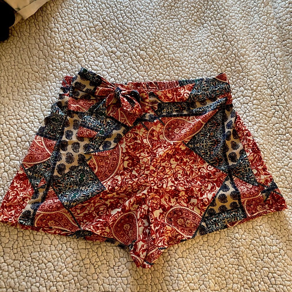 Patterned Fabric Tie Shorts
